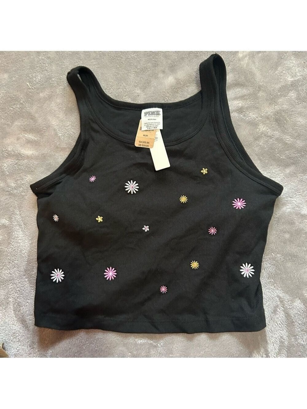 PINK Black Floral Crop Top